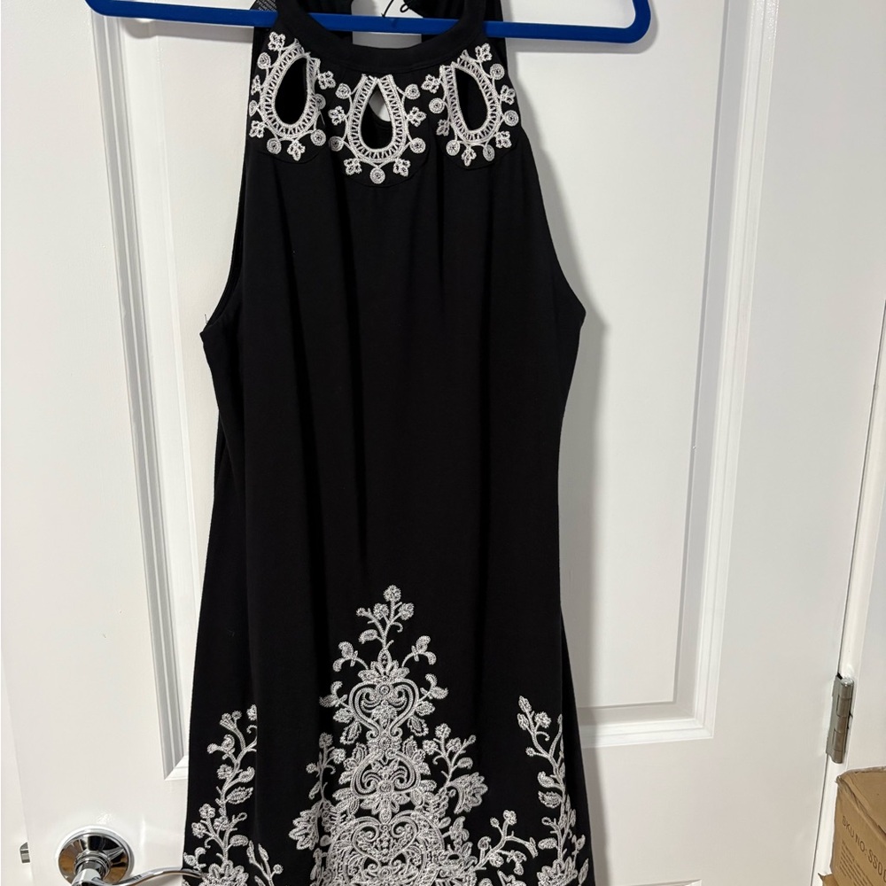 INC International Concepts Black Dress with White Embroidery